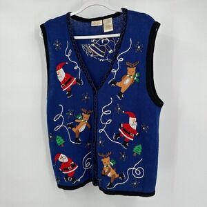 Bobbie Brooks Womens Vintage Christmas‎ Sweater Vest Size XL Santa Reindeer